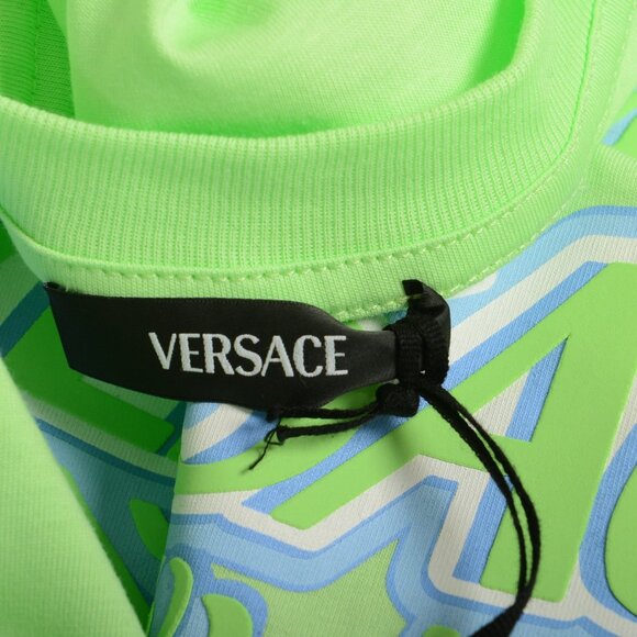 Versace Men's Mint & Blue Logo Print Short Sleeve T-Shirt US 3XL IT 58 - Picture 6 of 7